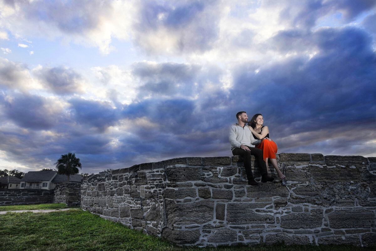 Couple walking through golden hour light at Florida ceremony